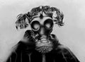 *DEPOSIT* "GAS MASK" 11X14 FRAMED INK ON PAPER